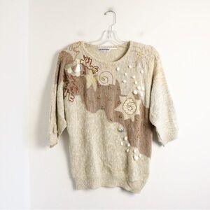 Mariea Kim 80s oversized sweater nautical beach embellished sea shells cotton M